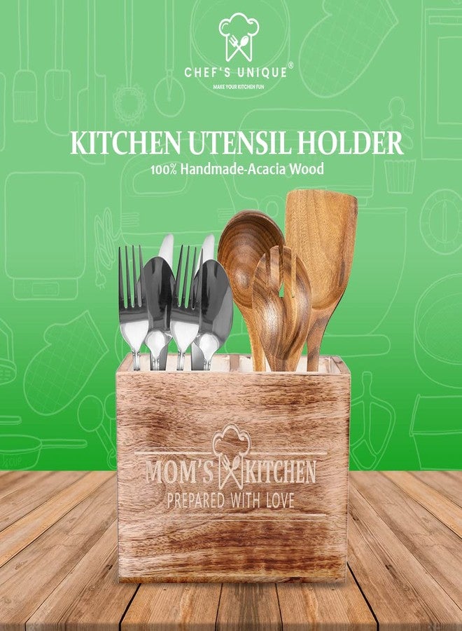 CHEF'S UNIQUE Wooden Utensil Holder For Countertop - Durable Cooking Utensils Holder - large Rustic Countertop Kitchen Décor - Spatula Utensils And Spoons Organizer With Divider - Image 5